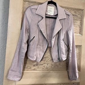 Free People Cropped Linen Moto Jacket